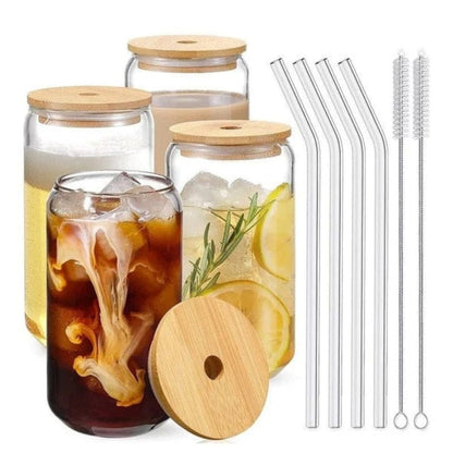 Bamboo Glass Can With straw- Single 500ml
