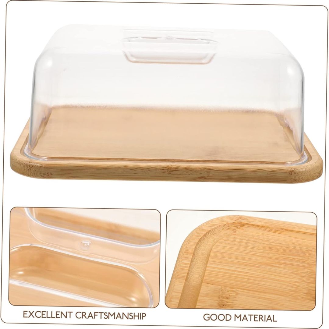 Large Square Acrylic Dome With Bamboo Base