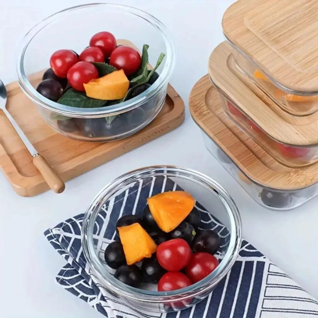 3pc Glass Round Storage With Bamboo Lid