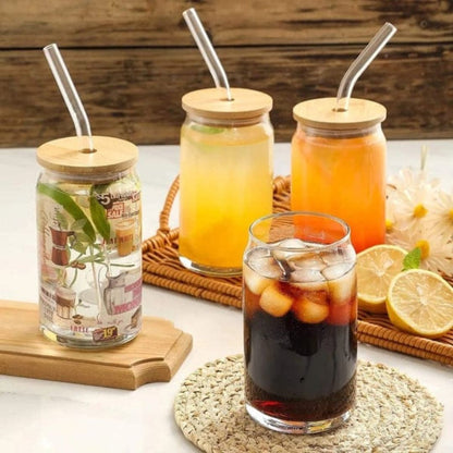 Bamboo Glass Can With straw- Single 500ml