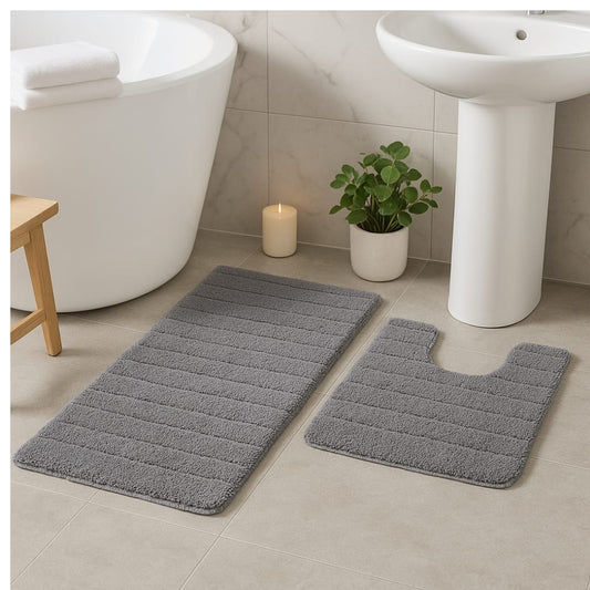 2pc Cotton Stripe Bath Mat Set