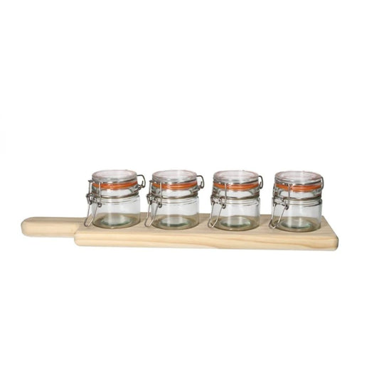 Danny Home 4pc Glass Clip Jar On Bamboo Board 120ml