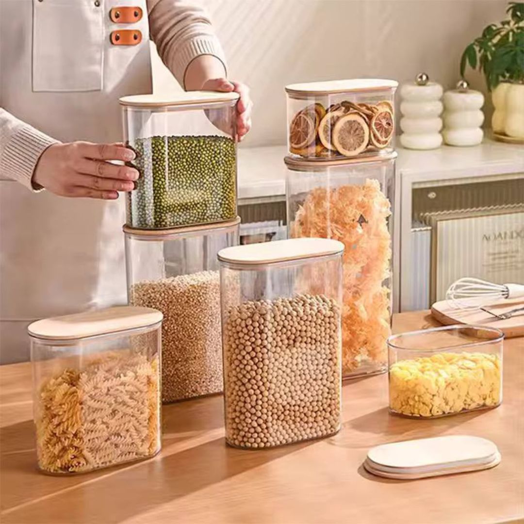 Oval Acrylic Storage With Bamboo Lid