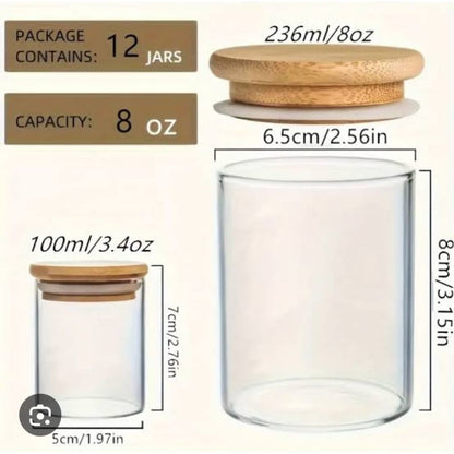 12pc Bamboo Jars 8x6.5cm