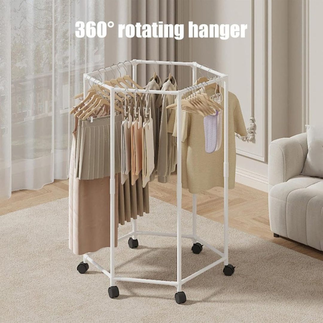 Double Layer Hexagon Clothes Rack With Wheels