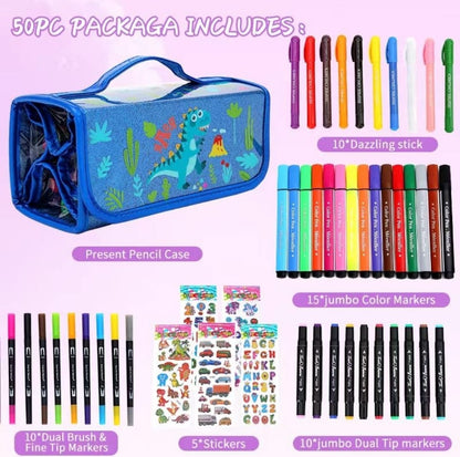 50pc Glitter Pencil Case Set
