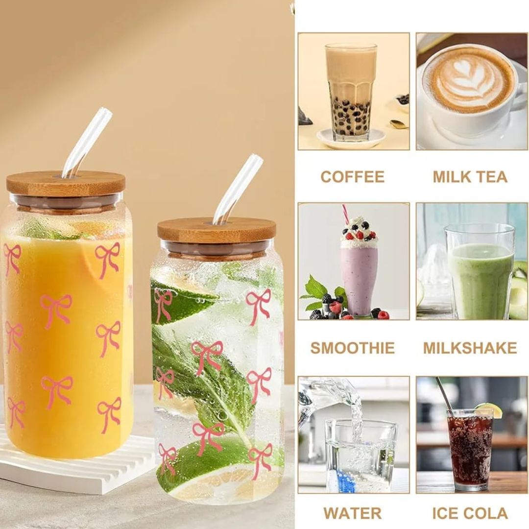 Danny Home 2pc Printed Bamboo Glass Can with Straws