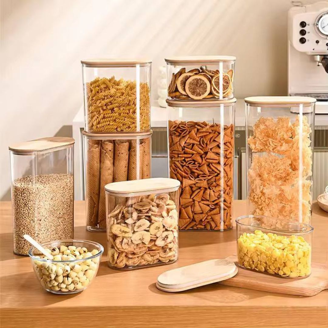 Oval Acrylic Storage With Bamboo Lid