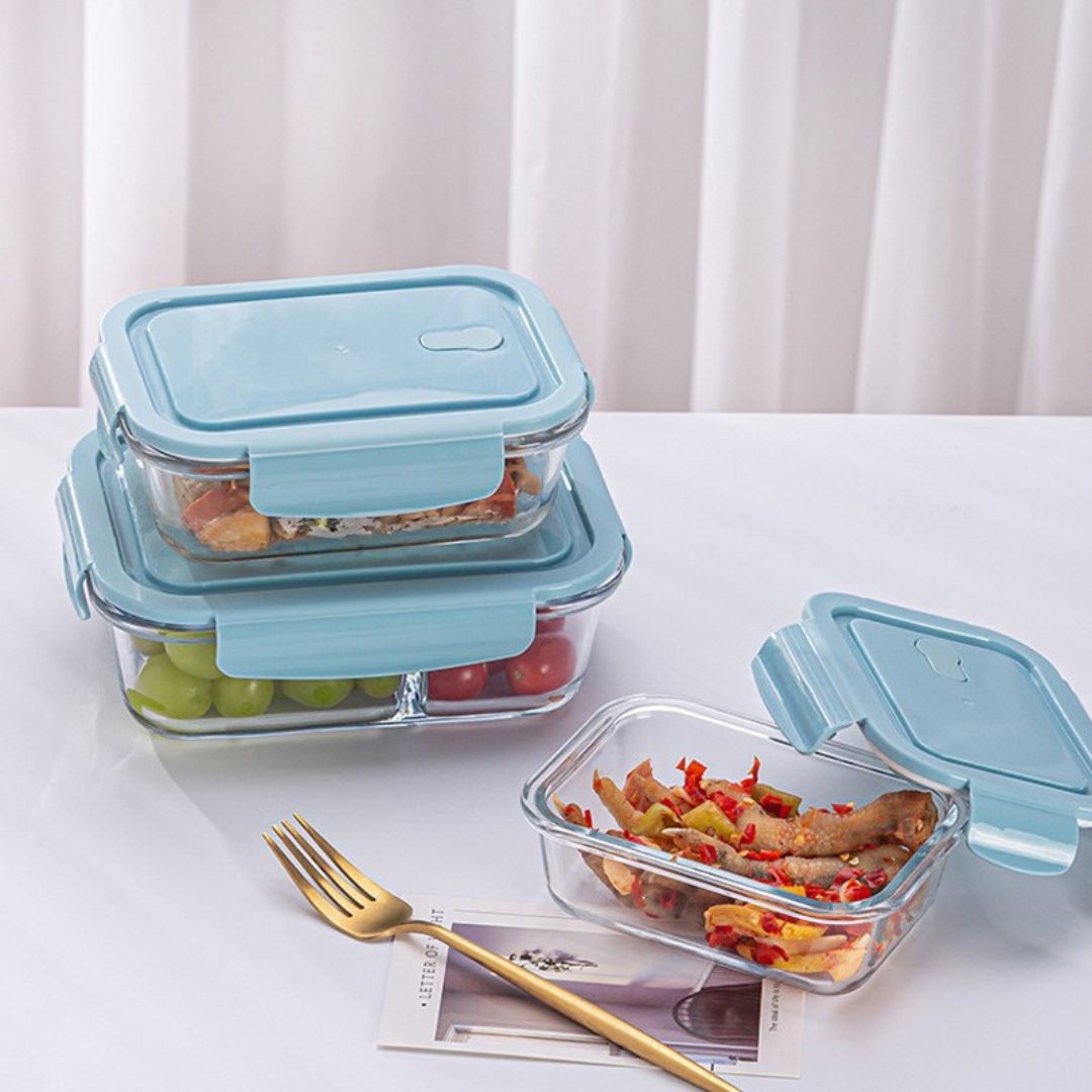3pc Glass Food Storage With Colour Clip Lid
