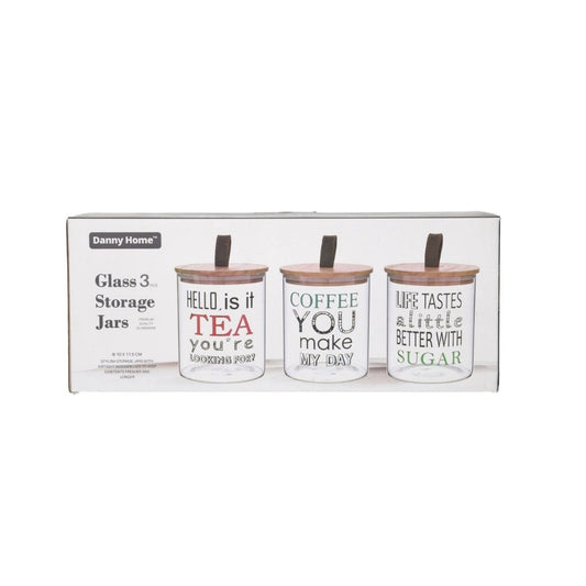 Danny Home 3pc Glass Cannister Set-Colour Writing