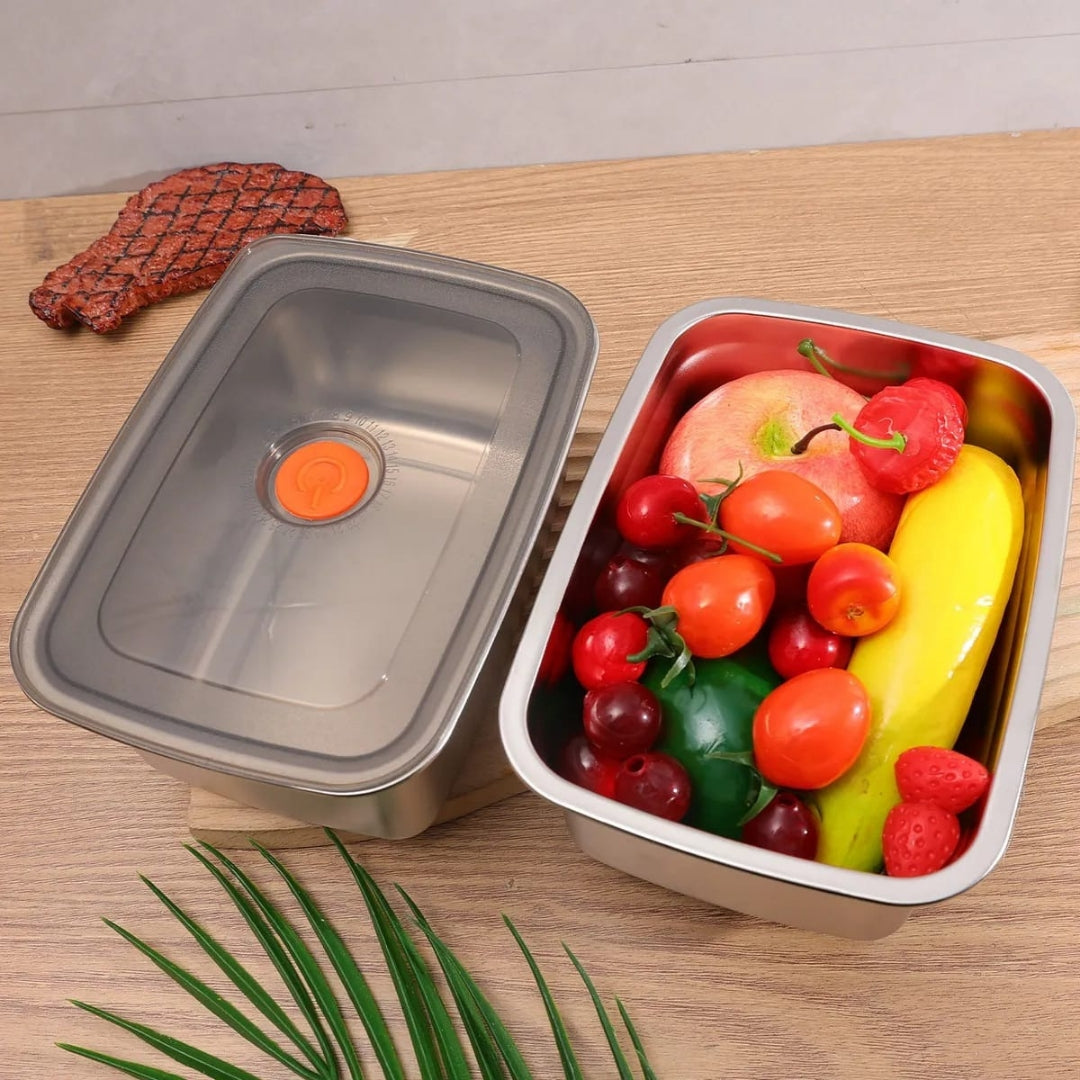 4pc Stainless Steel Rectangle Crisper Box Set-Deep 13x10cm