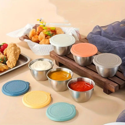 6pc Stainless Steel Mini Sauce Bowls With Lid
