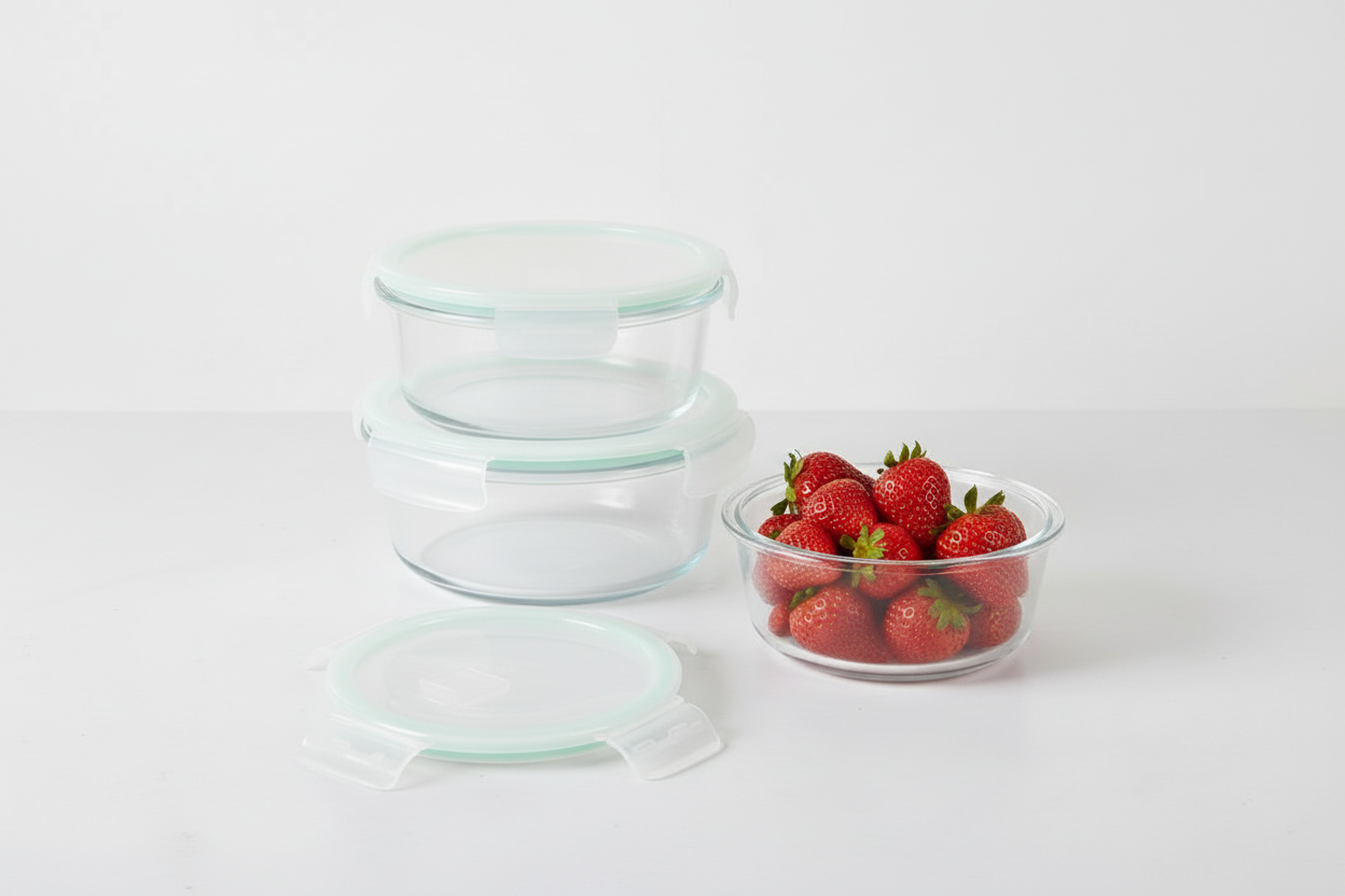 Round Glass 3pc Clip Lid Food Storage