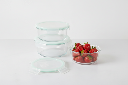 Round Glass 3pc Clip Lid Food Storage