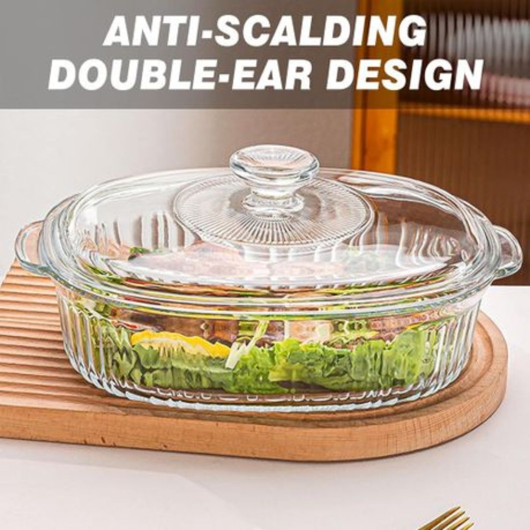 Danny Home Glass Oval Casserole with Lid - 2.8L