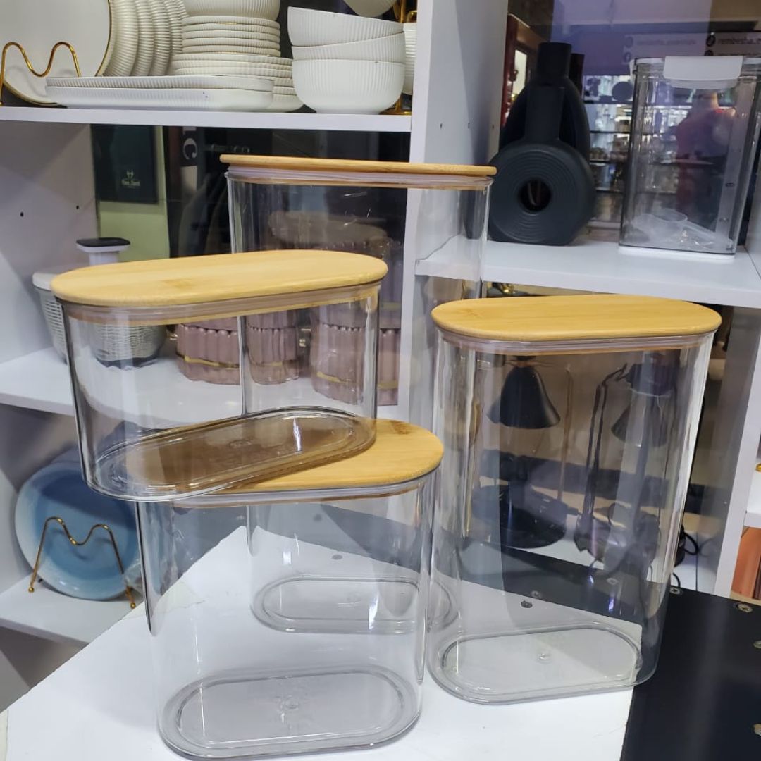 Oval Acrylic Storage With Bamboo Lid