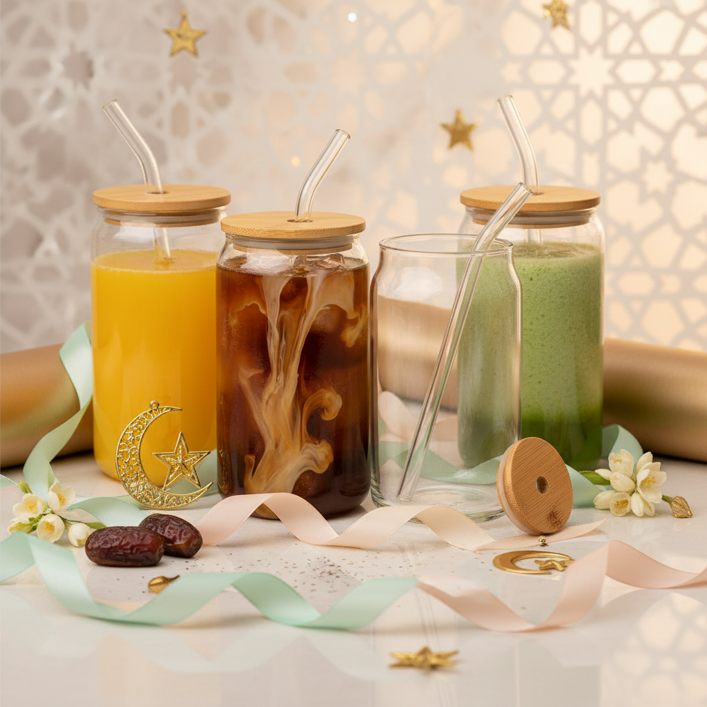 4pc Glass Can In Floral Box 500ml