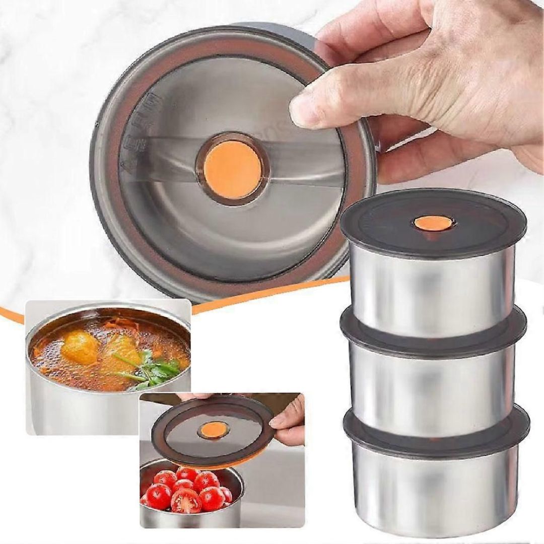 4pc Stainless Steel Round Crisper Box Set 12x6cm