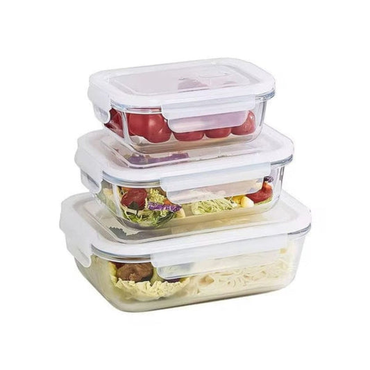 Rectangle Glass 3pc Clip Lid Food Storage