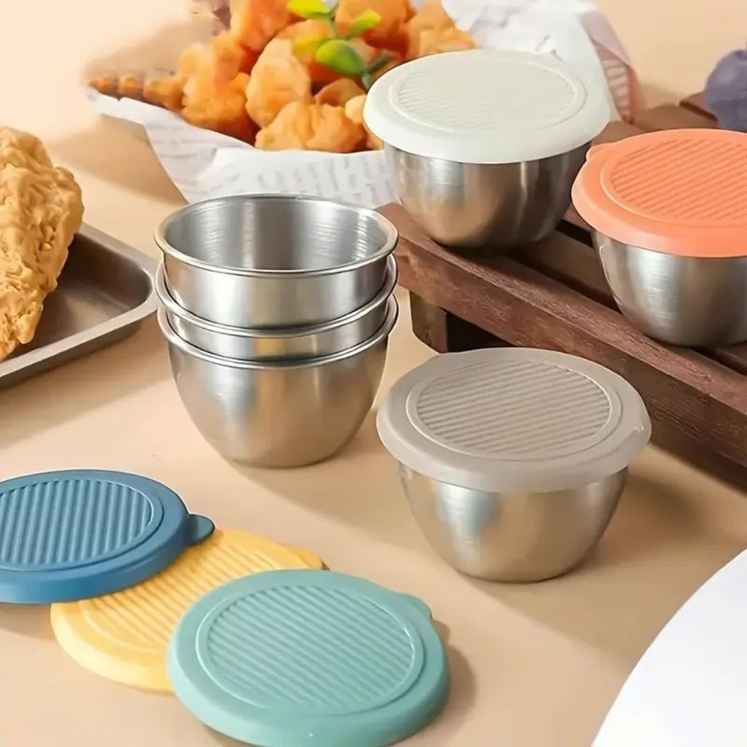 6pc Stainless Steel Mini Sauce Bowls With Lid