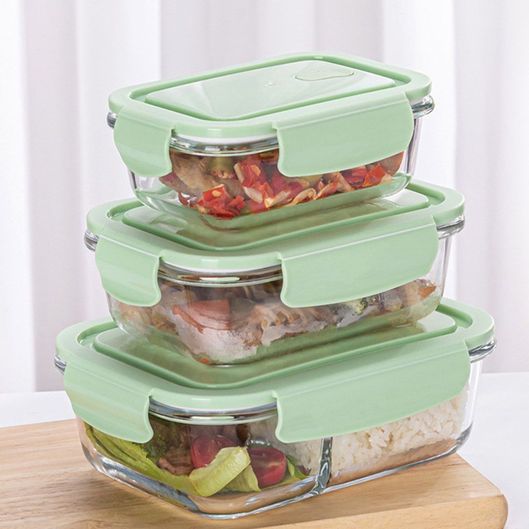 3pc Glass Food Storage With Colour Clip Lid