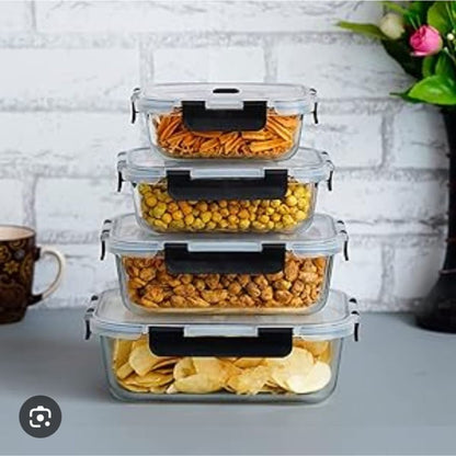 3pc Glass Storage With Acrylic Clip Lid-Rectangle