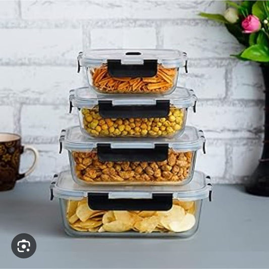 3pc Glass Storage With Acrylic Clip Lid-Rectangle