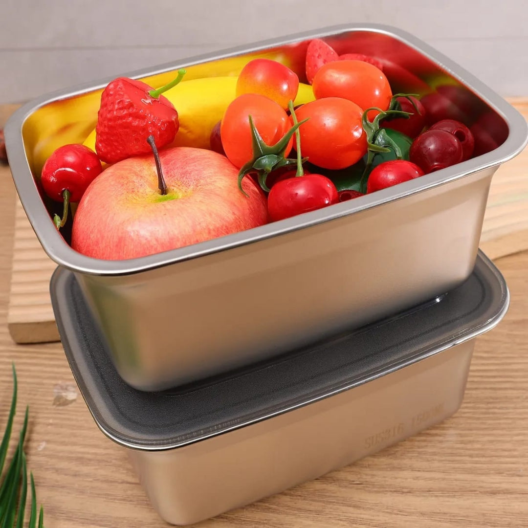 4pc Stainless Steel Rectangle Crisper Box Set-Deep 13x10cm