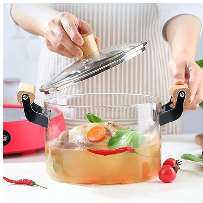 Glass Cooking Pot With Bamboo Handle