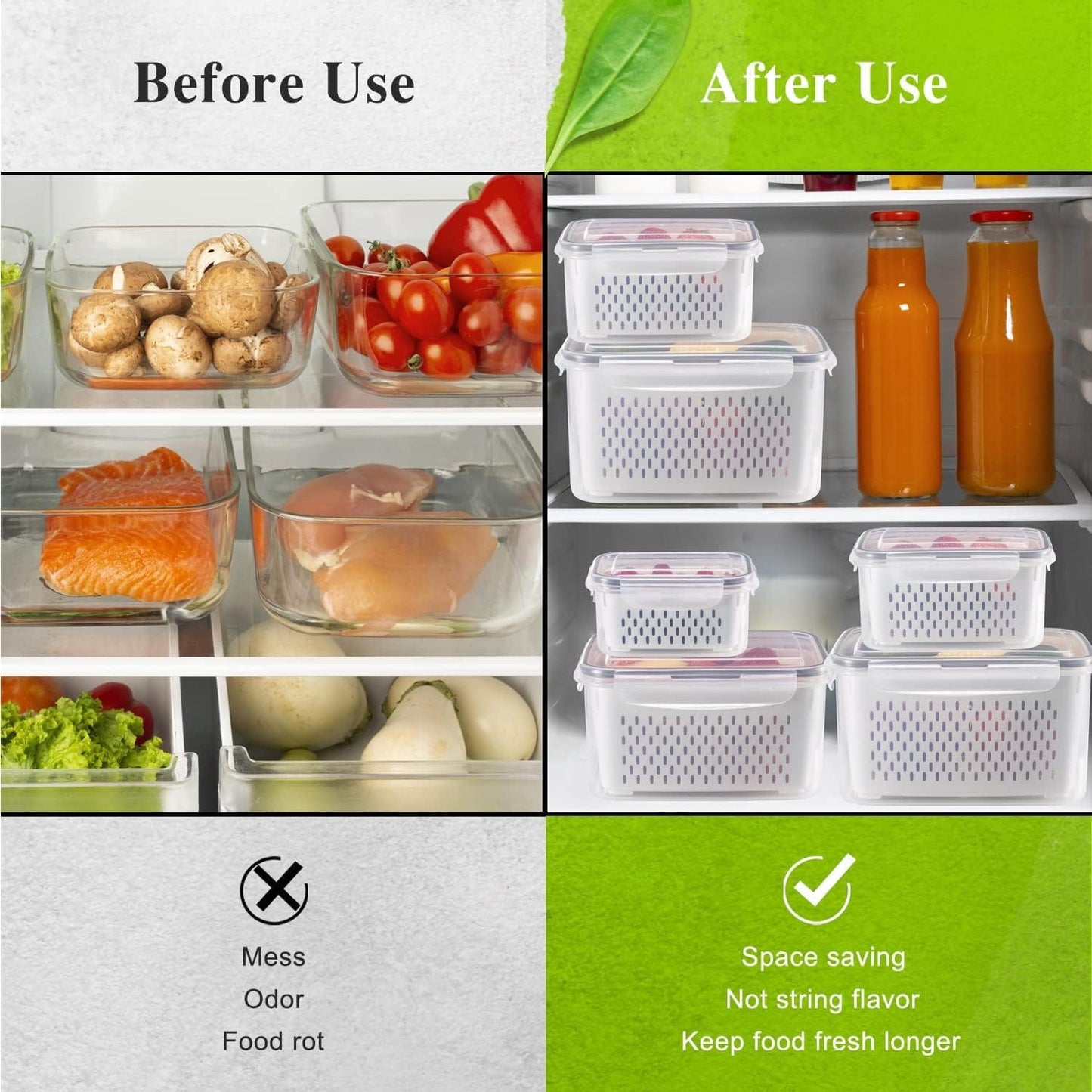 4pc Plastic Fridge Storage With Drainage
