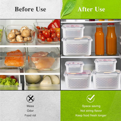 4pc Plastic Fridge Storage With Drainage