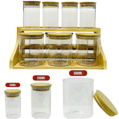 11pc Bamboo Glass Jar On Stand