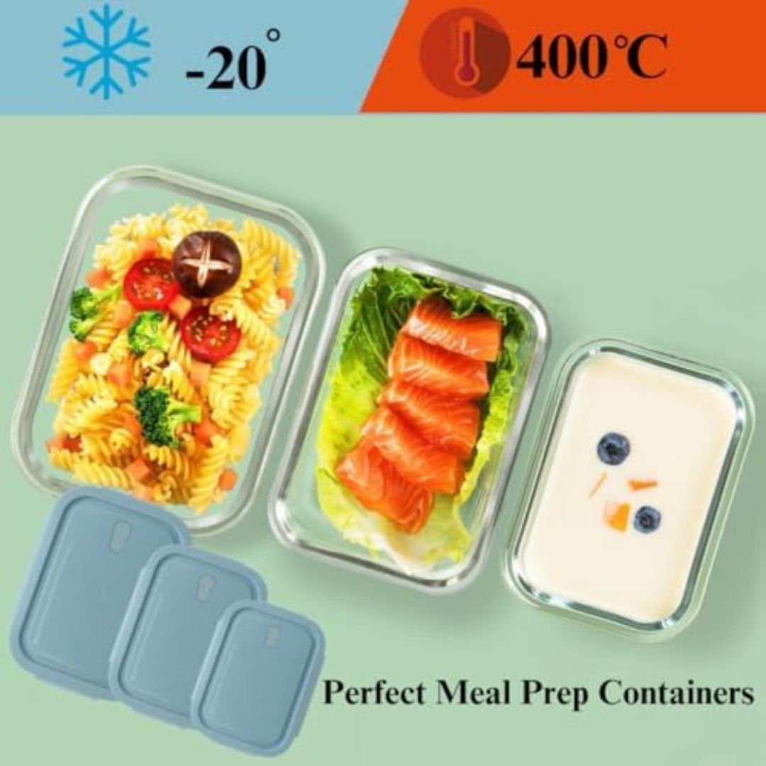 3pc Glass Food Storage With Colour Clip Lid