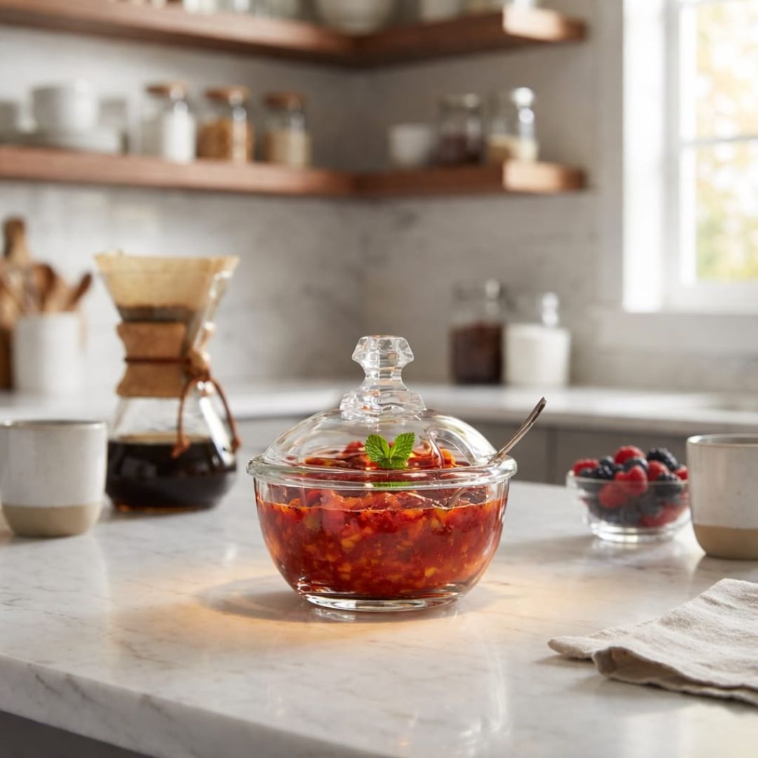 Danny Home Glass Sugar Bowl With Lid And Spoon 240ml