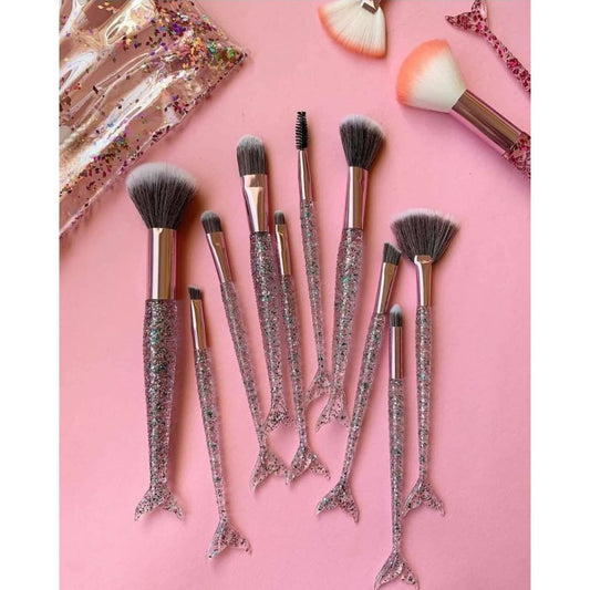 10pc Mermaid Glitter Makeup Brush Set