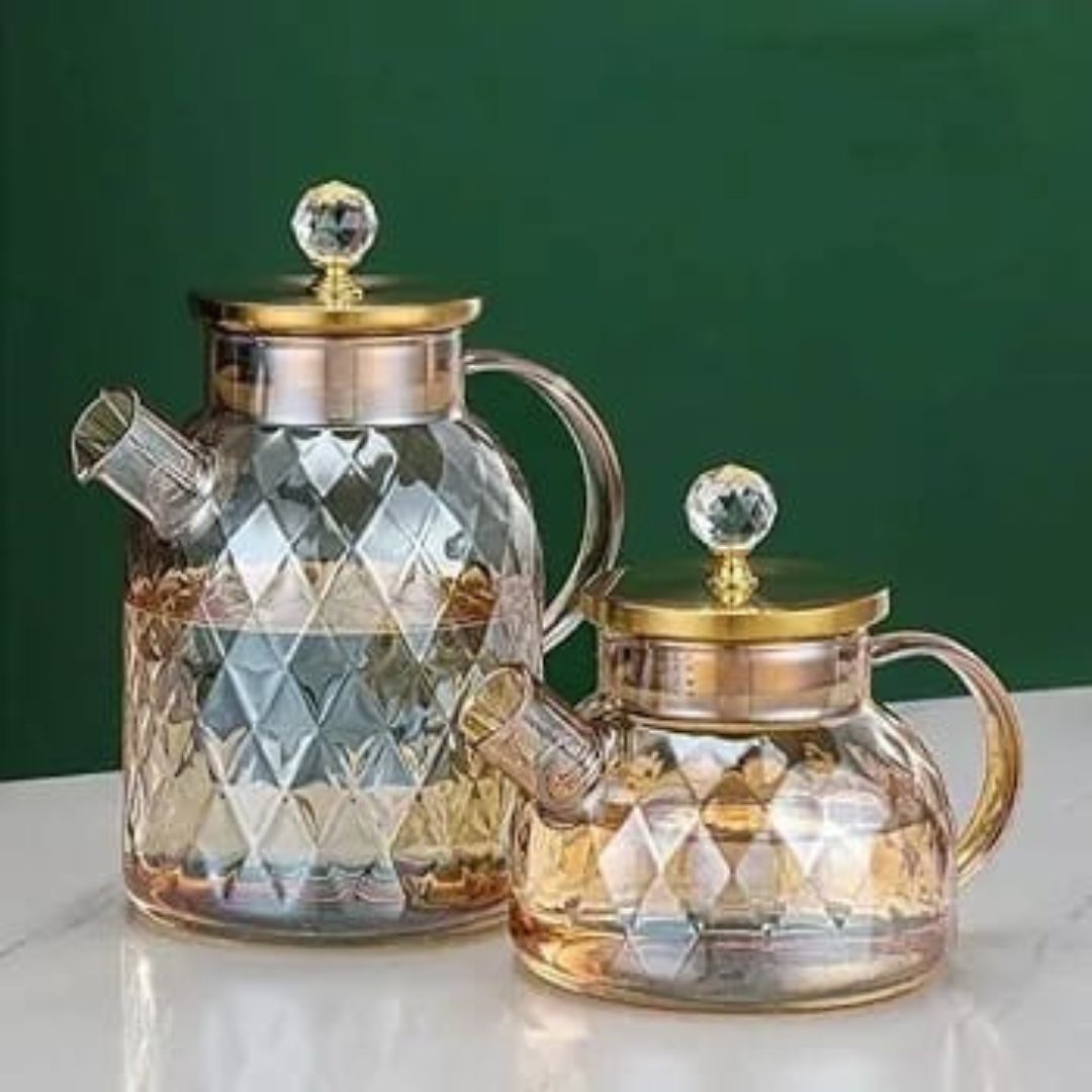 Gold Diamond Glass Teapot