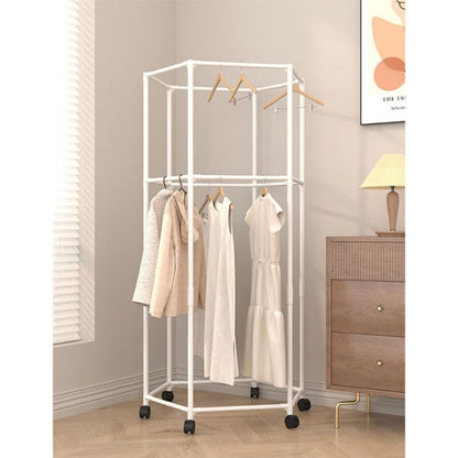 Double Layer Hexagon Clothes Rack With Wheels