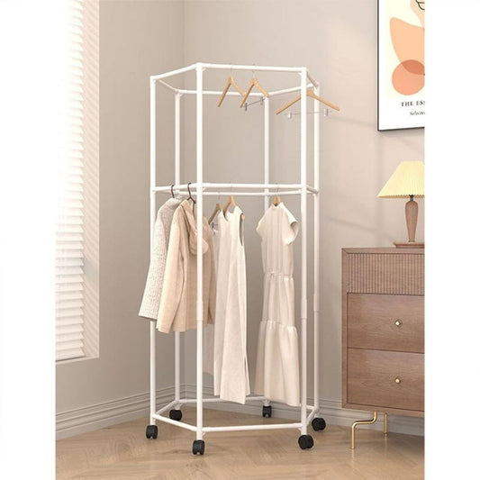 Double Layer Hexagon Clothes Rack With Wheels