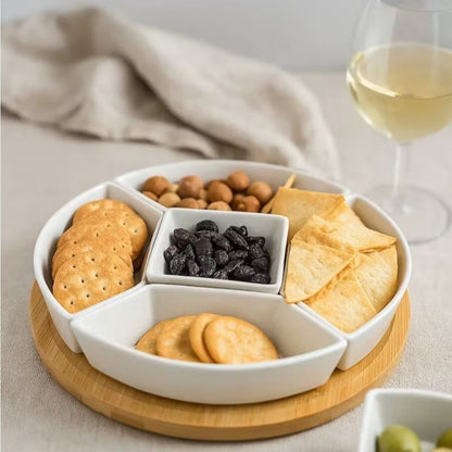 Danny Home 6pc Bamboo Lazy Susan With Ceramic Dishes