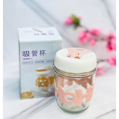 Glass Cup With Straw And Silicone Band 350ml