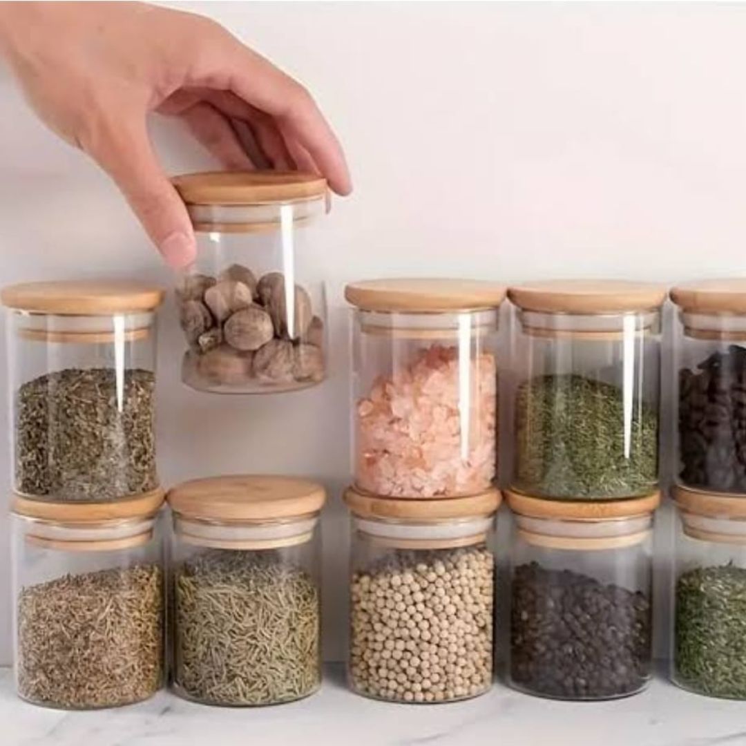 12pc Bamboo Jars 8x6.5cm