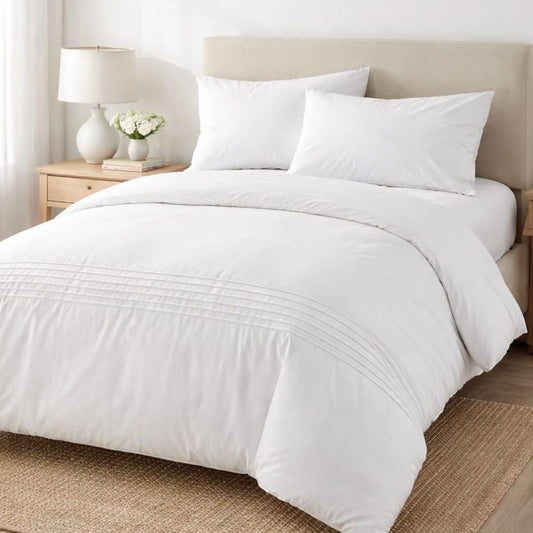 White Pintuck Duvet Cover Set- Pollycotton