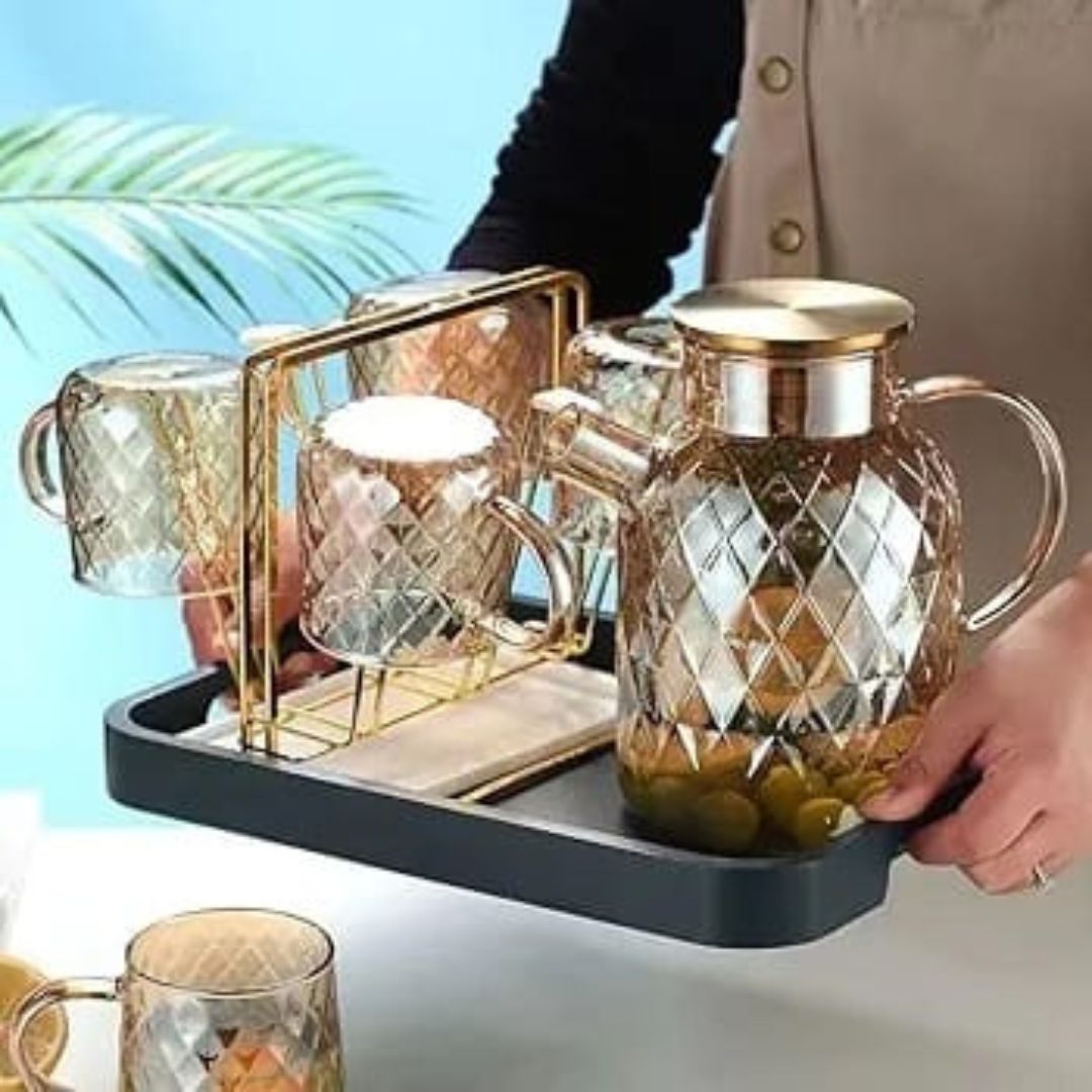 Gold Diamond Glass Teapot