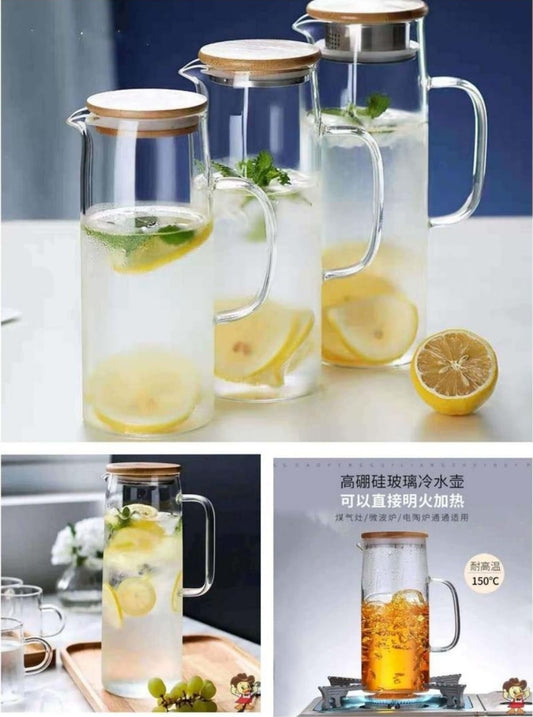 Bamboo Lid Tall Glass Teapot
