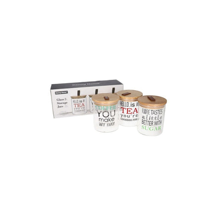 Danny Home 3pc Glass Cannister Set-Colour Writing