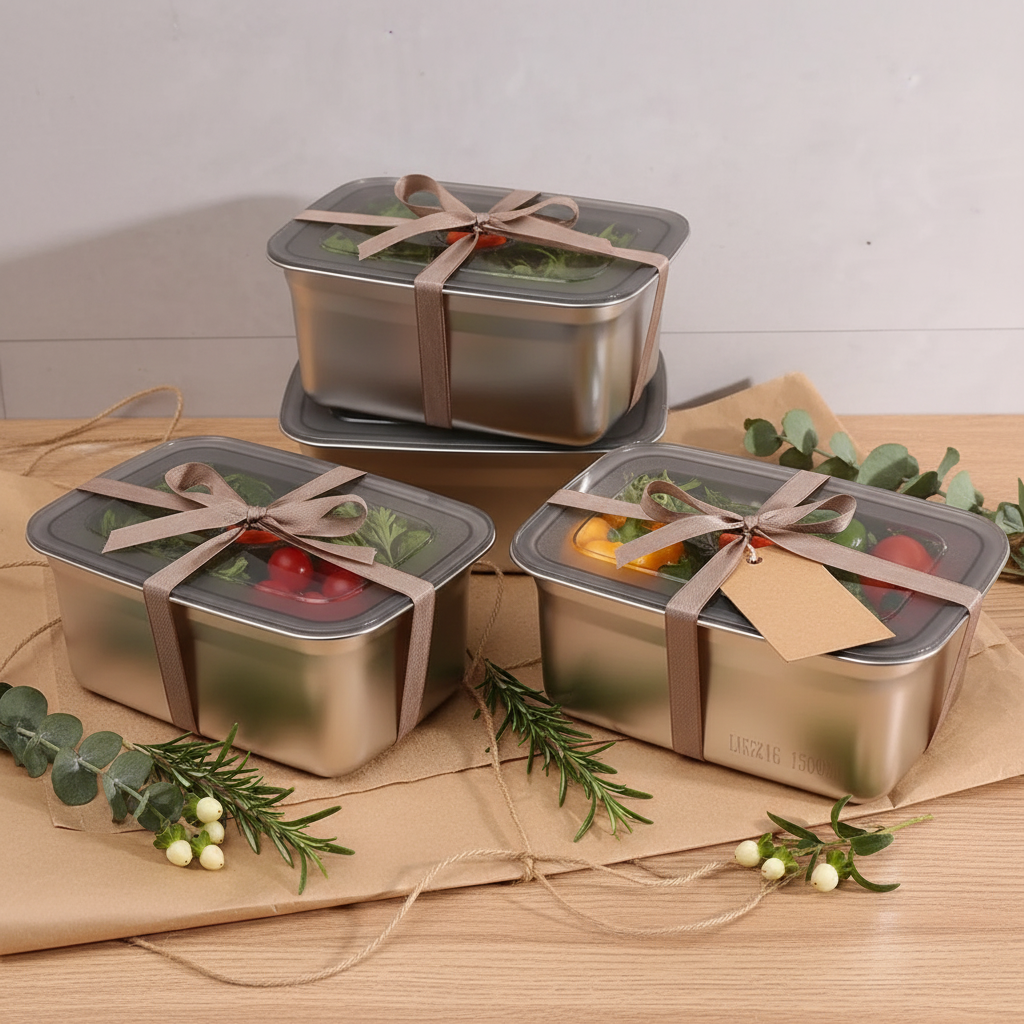 4pc Stainless Steel Rectangle Crisper Box Set-Deep 13x10cm