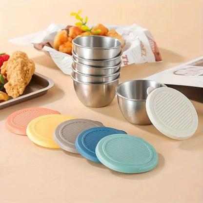 6pc Stainless Steel Mini Sauce Bowls With Lid