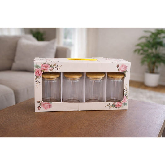 4pc Glass Can In Floral Box 500ml