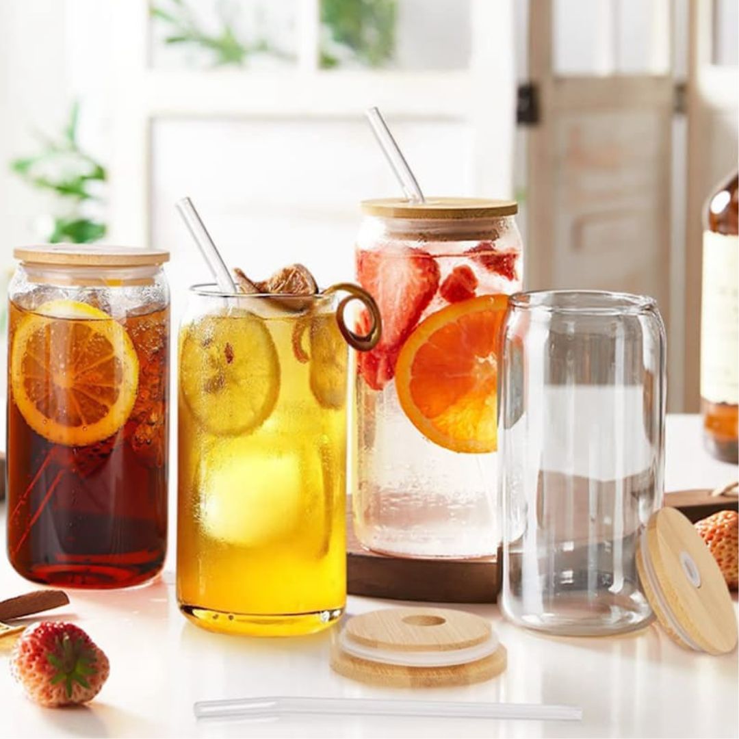 4pc Glass Can In Floral Box 500ml