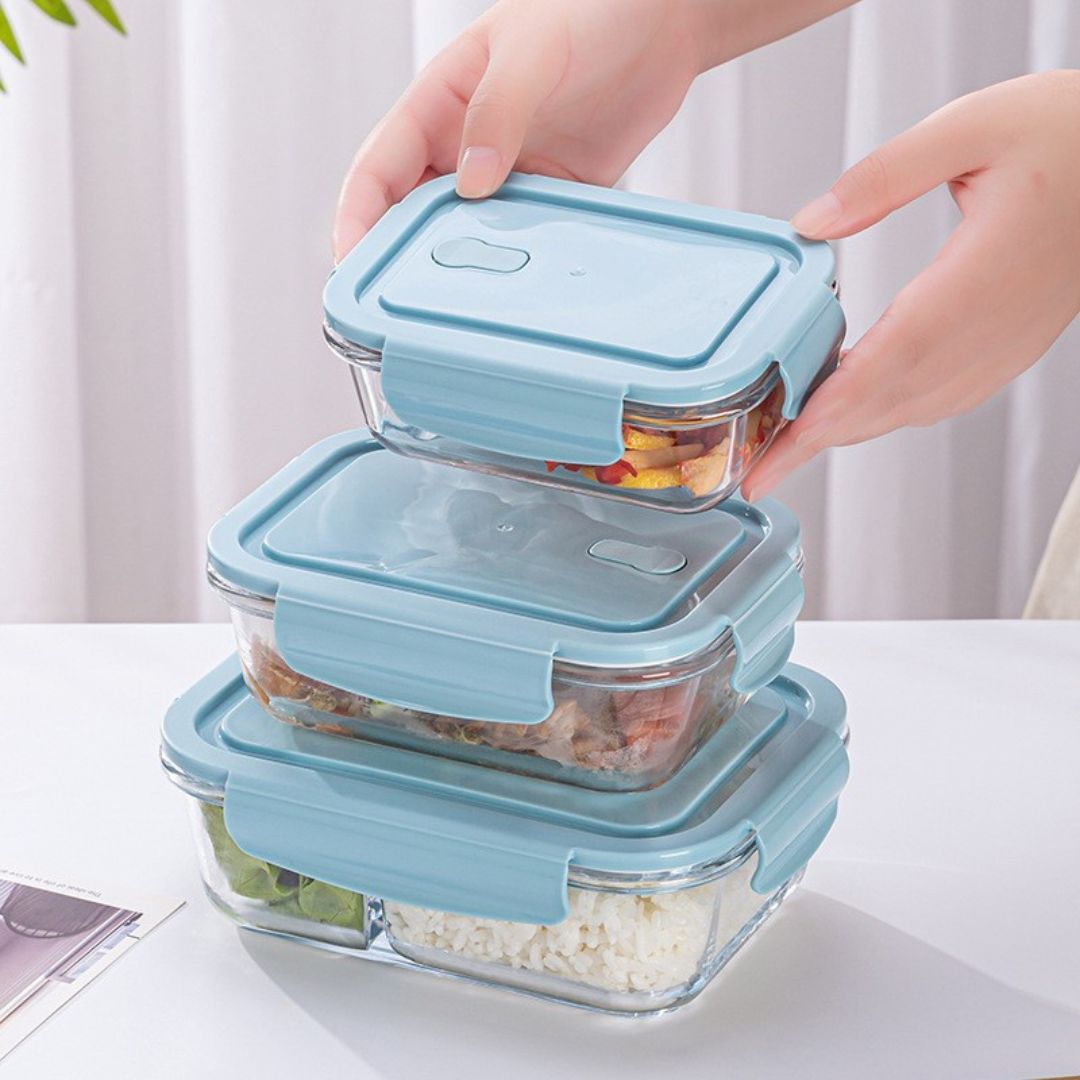 3pc Glass Food Storage With Colour Clip Lid